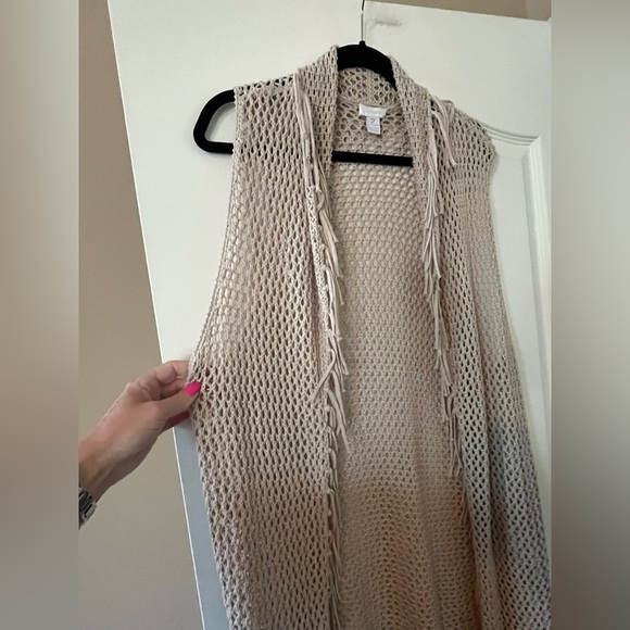 Chico’s Long cotton Knit Open Tan Summer Cardigan Women’s size Large - Picture 9 of 16